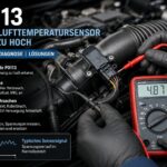 Diagnose des Fehlercodes P0113 am Ansauglufttemperatursensor mit Multimeter und OBD2-Diagnosegerät im Motorraum